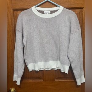 Cream and Brown Ribbed Crewneck Sweater. Sz L